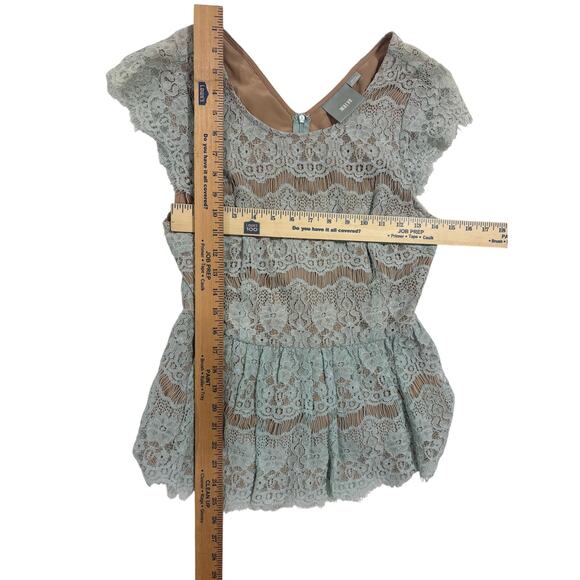 Maeve by Anthropologie Sage Mint Lace Cap-Sleeve Peplum Top • Size S boho - Picture 4 of 5